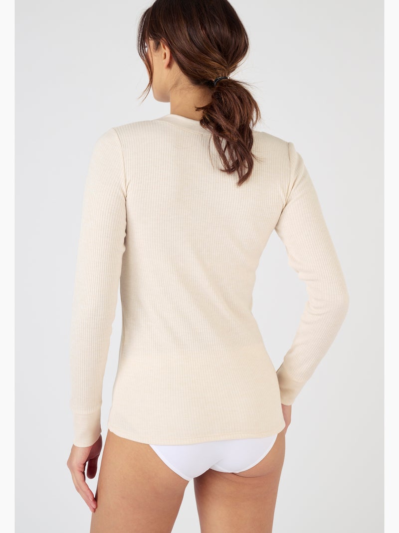 T-shirt Thermolactyl côtes molletonnées, col dégagé thermique - Damart Marron - Kiabi