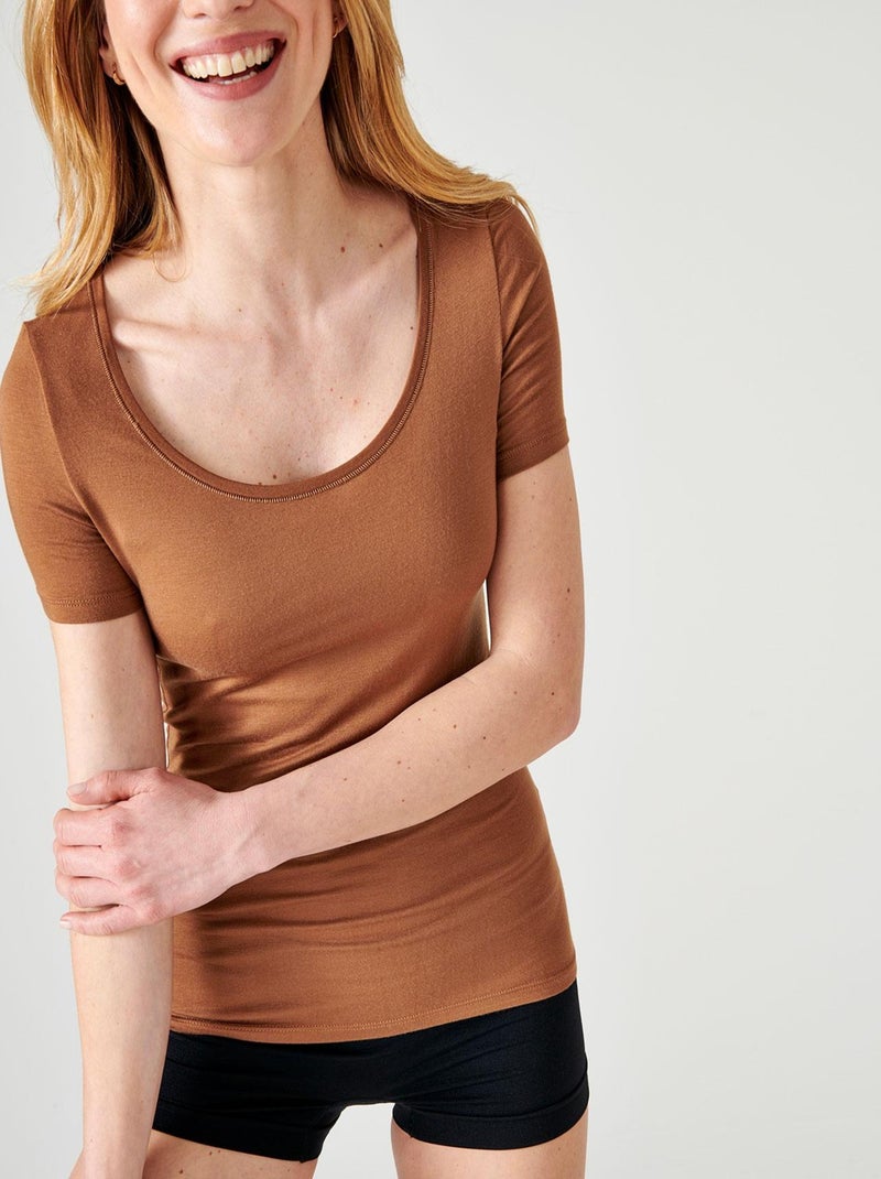 T-shirt Thermolactyl invisible manches courtes thermique - Damart Marron havane - Kiabi