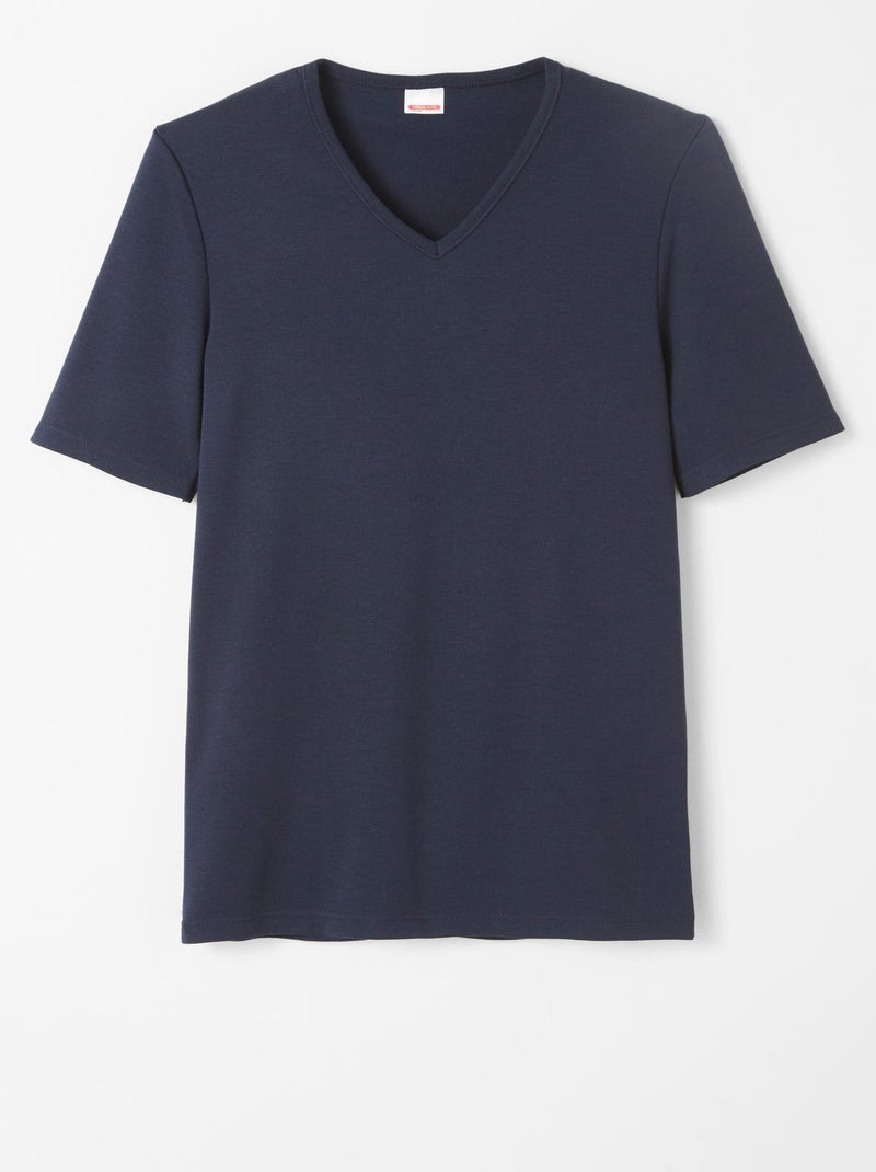 T-shirt Thermolactyl manches courtes maille interlock  - Damart Bleu marine - Kiabi