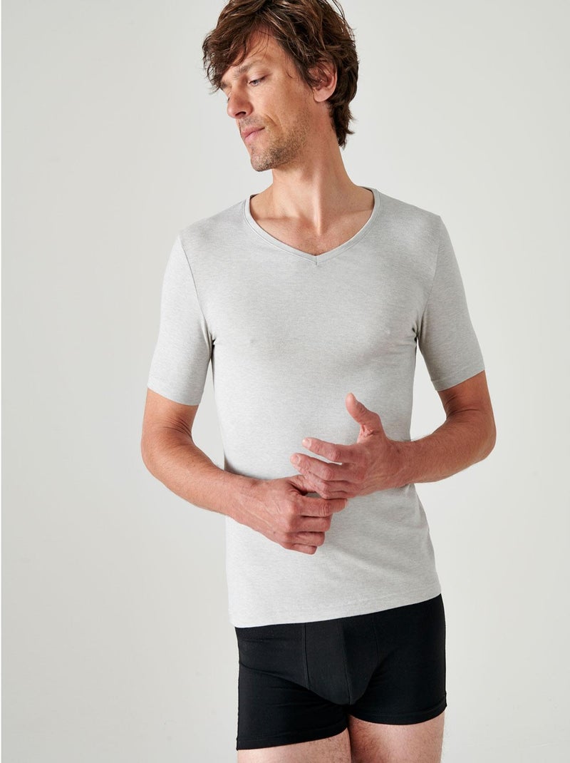T-shirt Thermolactyl manches courtes maille interlock  - Damart Gris chiné - Kiabi