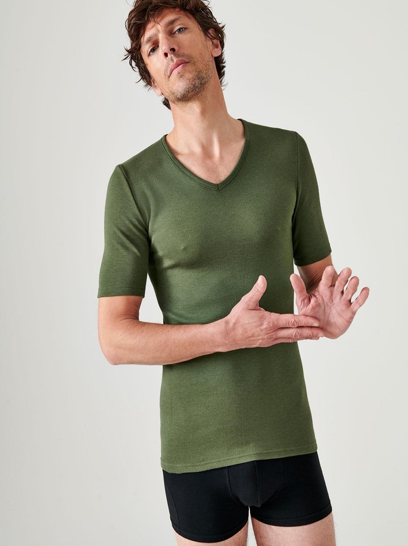 T-shirt Thermolactyl manches courtes maille interlock  - Damart Kaki - Kiabi