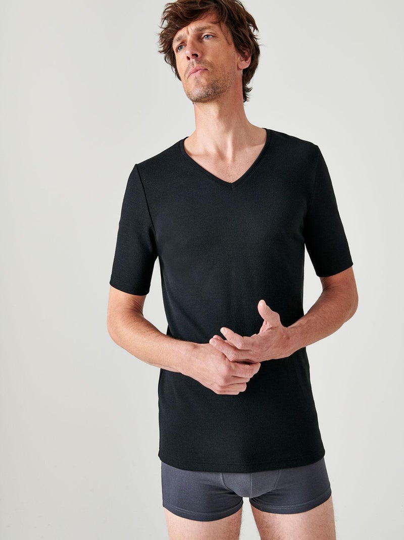 T-shirt Thermolactyl manches courtes maille interlock  - Damart Noir - Kiabi