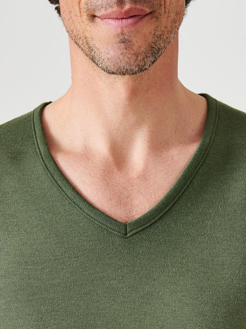 T-shirt Thermolactyl manches courtes maille interlock  thermique - Damart Kaki - Kiabi