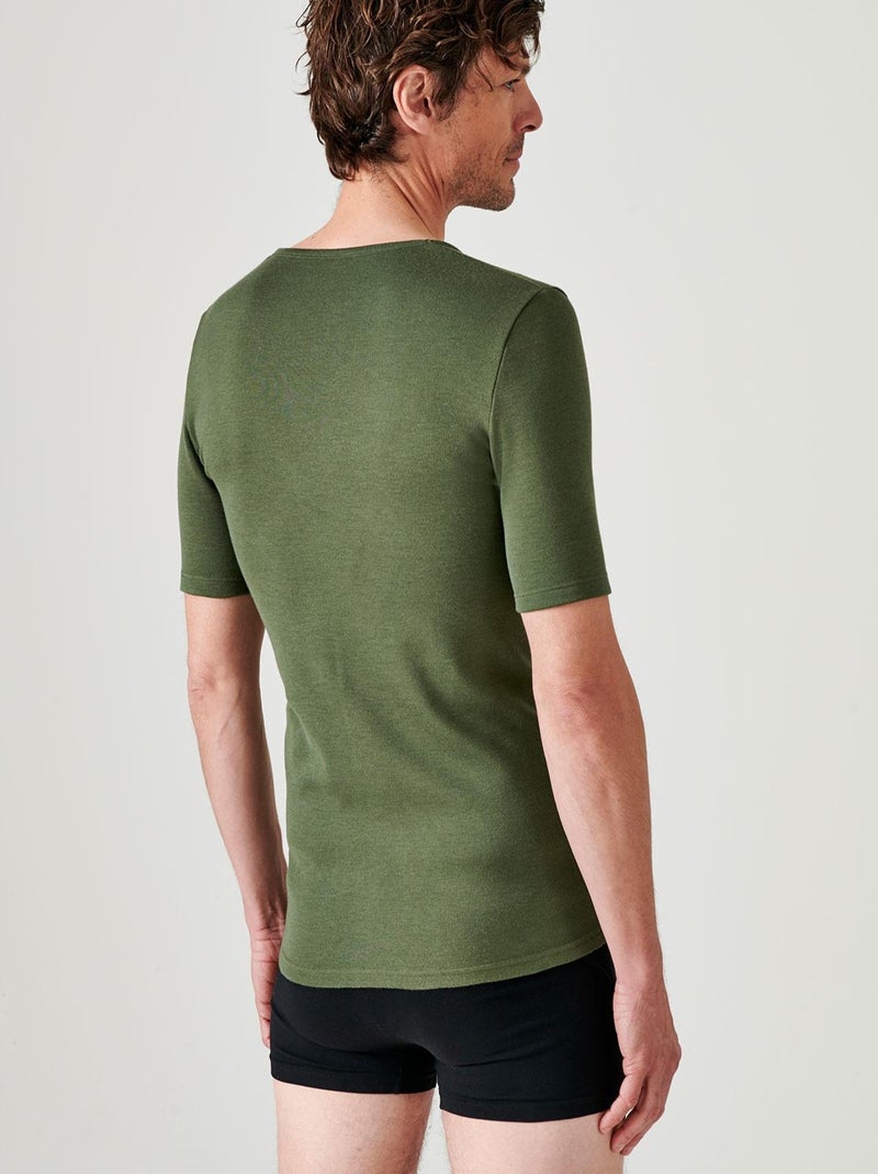 T-shirt Thermolactyl manches courtes maille interlock  thermique - Damart Kaki - Kiabi