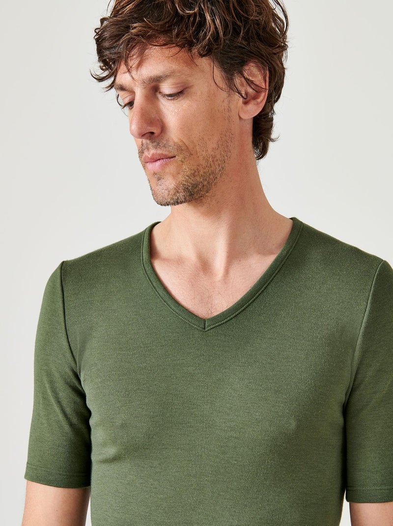 T-shirt Thermolactyl manches courtes maille interlock  thermique - Damart Kaki - Kiabi
