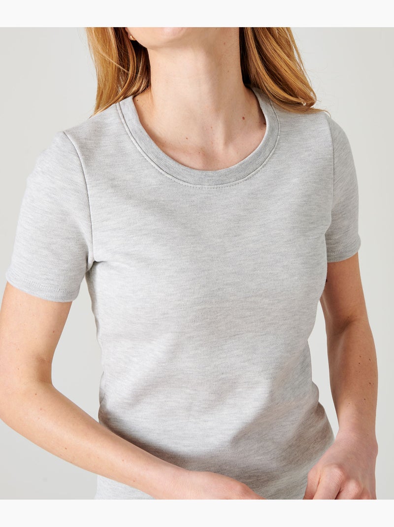 T-shirt thermolactyl manches courtes, molleton gratté  - damart Gris - Kiabi