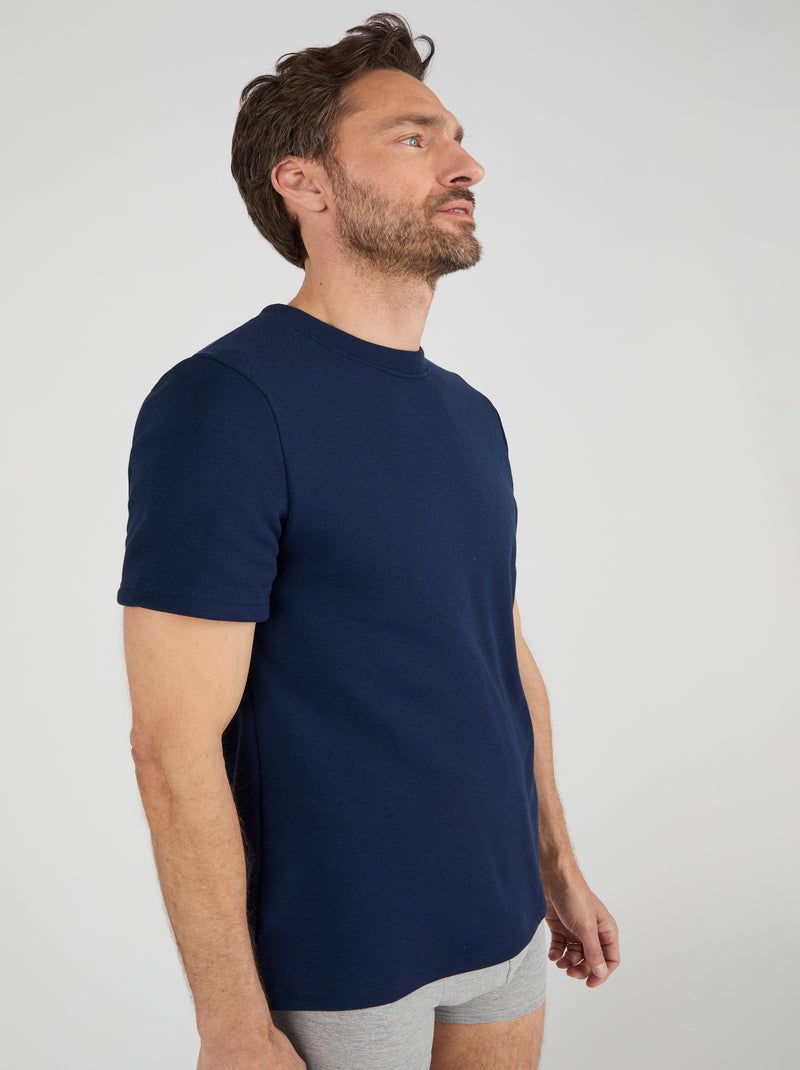 T-shirt Thermolactyl manches courtes, molleton gratté thermique - Damart Bleu marine - Kiabi
