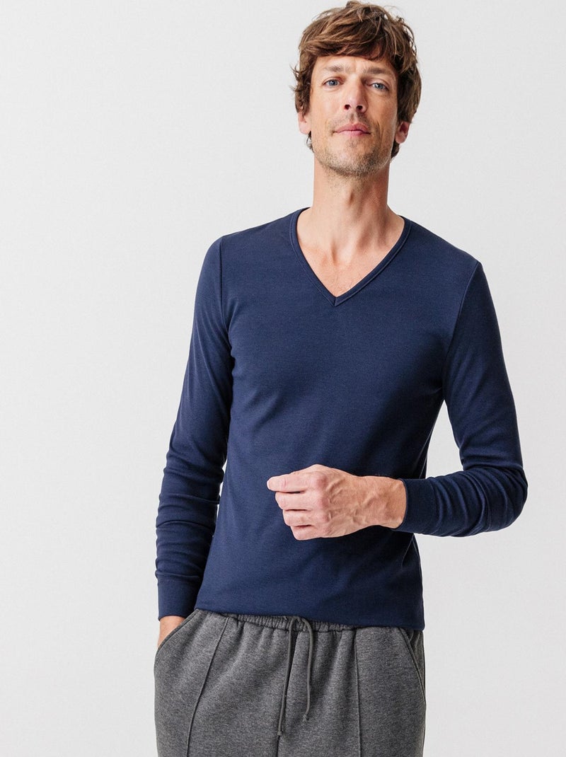 T-shirt Thermolactyl manches longues maille interlock - Damart Bleu marine - Kiabi