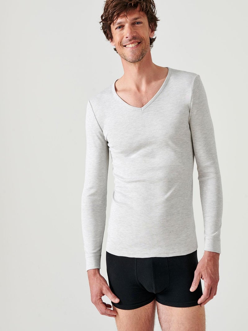 T-shirt Thermolactyl manches longues maille interlock - Damart Gris chiné - Kiabi