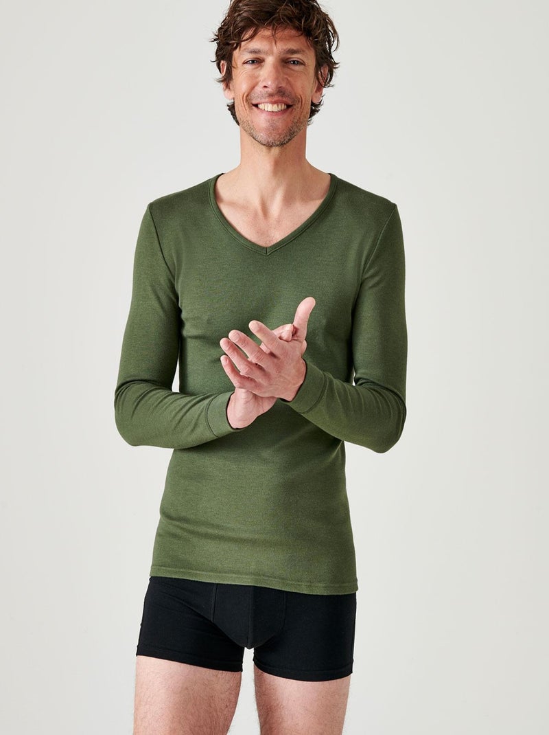 T-shirt Thermolactyl manches longues maille interlock - Damart Kaki - Kiabi