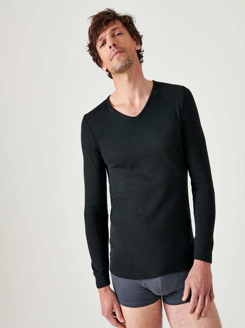 T-shirt Thermolactyl manches longues maille interlock - Damart Noir - Kiabi