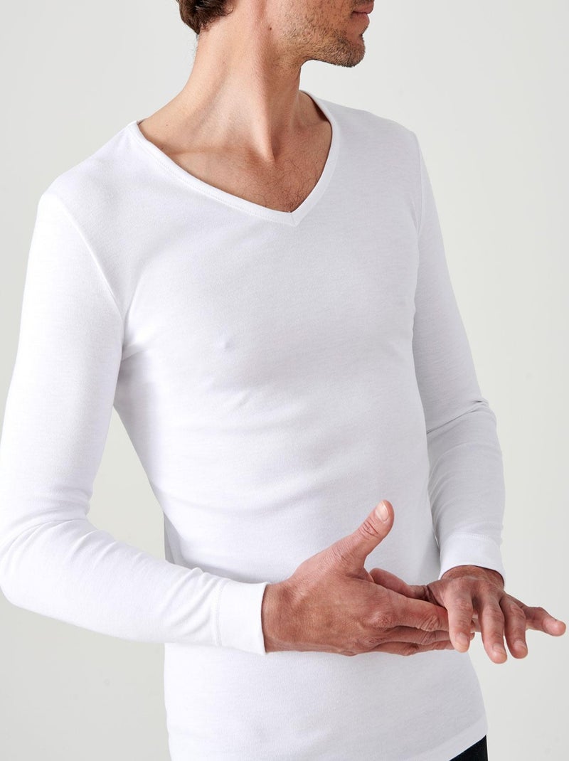 T-shirt Thermolactyl manches longues maille interlock thermique - Damart Blanc - Kiabi