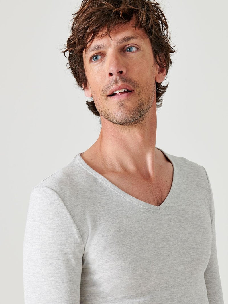 T-shirt Thermolactyl manches longues maille interlock thermique - Damart Gris chiné - Kiabi