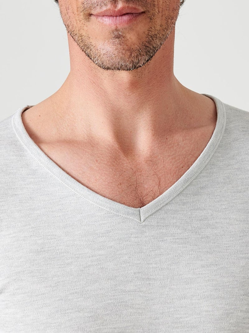 T-shirt Thermolactyl manches longues maille interlock thermique - Damart Gris chiné - Kiabi