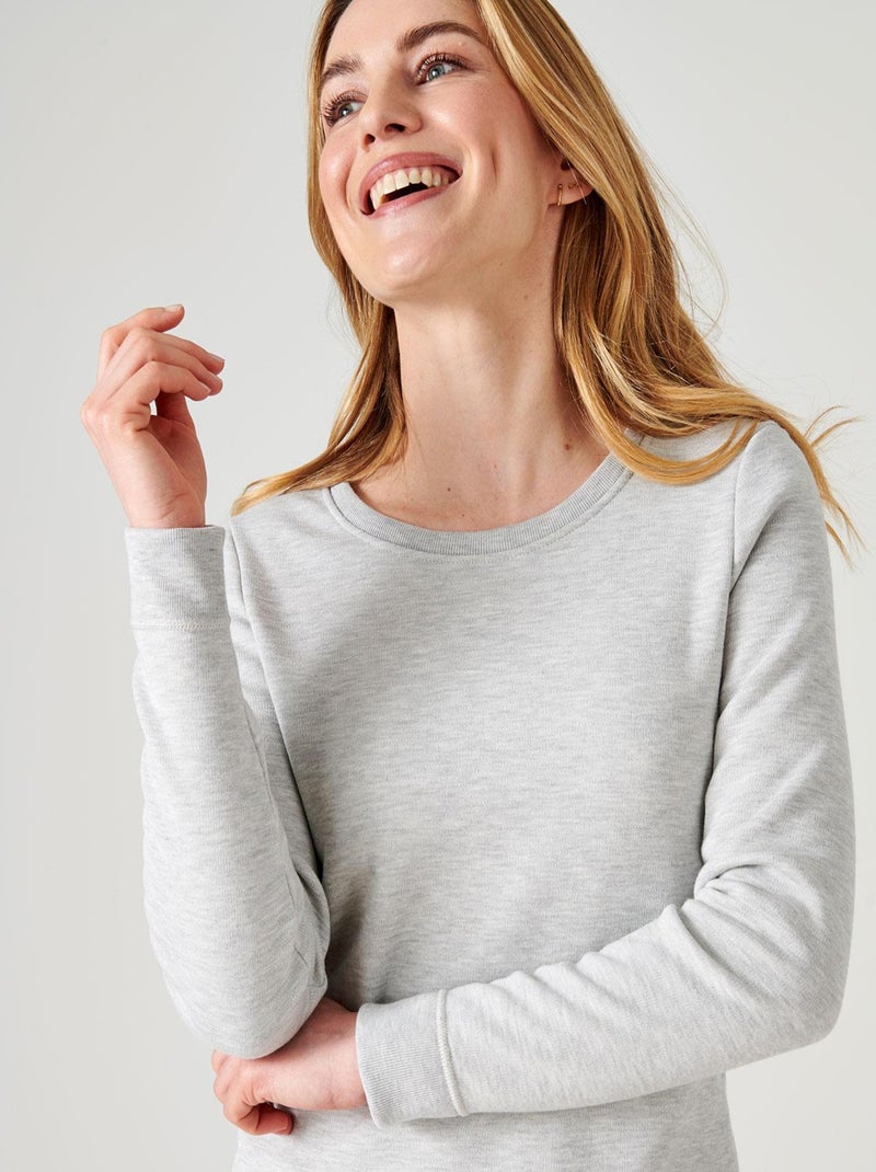 T-shirt Thermolactyl manches longues, molleton gratté - Damart Gris chiné - Kiabi