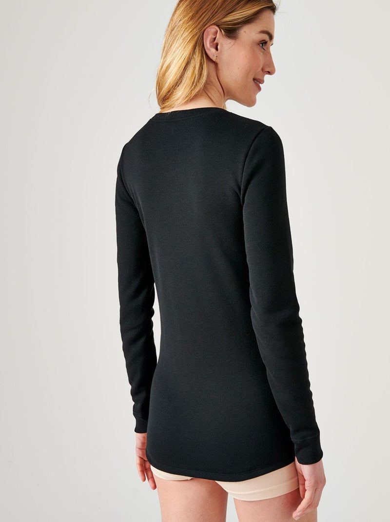 T-shirt Thermolactyl manches longues, molleton gratté thermique - Damart Noir - Kiabi