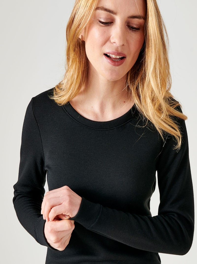 T-shirt Thermolactyl manches longues, molleton gratté thermique - Damart Noir - Kiabi