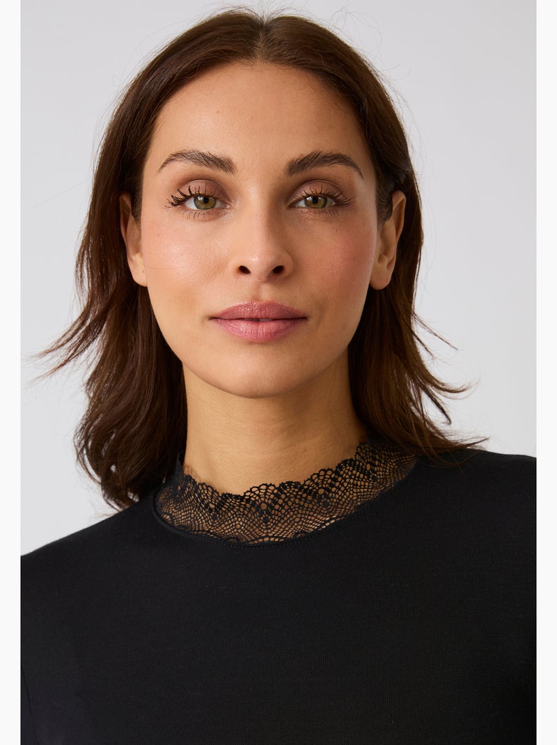 T-shirt Thermolactyl Sensitive col montant dentelle - Damart Noir - Kiabi