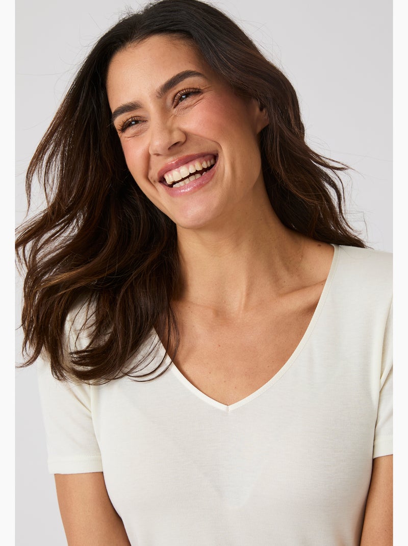T-shirt Thermolactyl Sensitive manches courtes col V - Damart Blanc - Kiabi