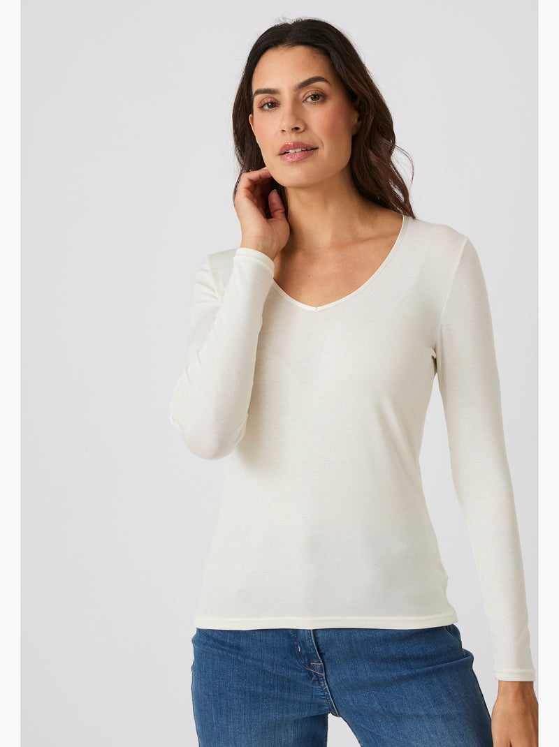 T-shirt Thermolactyl Sensitive manches longue col V - Damart Blanc - Kiabi