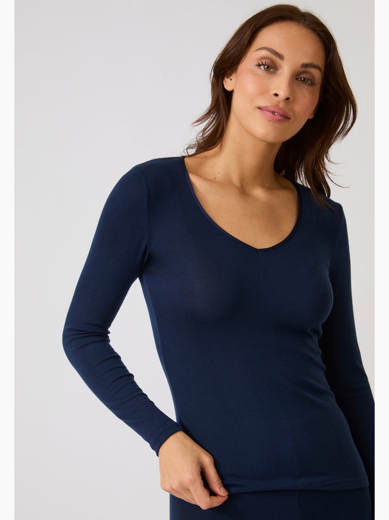 T-shirt thermolactyl sensitive manches longue col v - damart Bleu - Kiabi