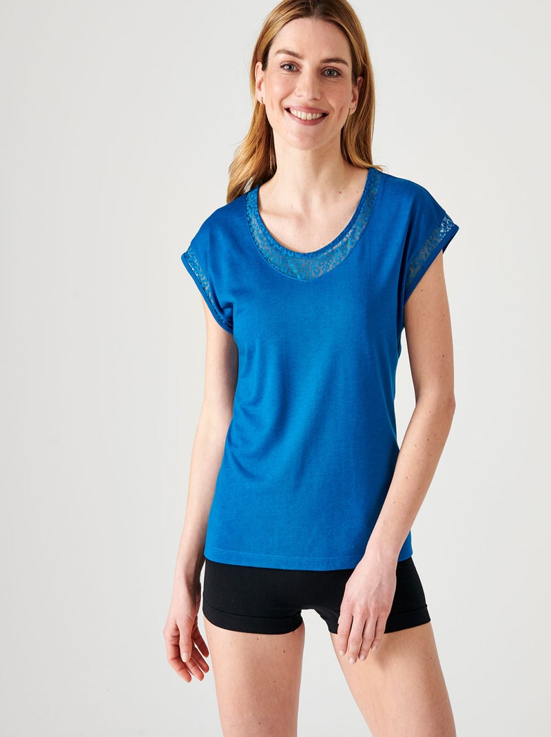 T-shirt Thermol'love avec empiècement en tulle - Damart Bleu saphir - Kiabi