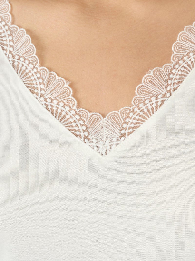 T-shirt Thermol'love dentelle - Damart Blanc cassé - Kiabi
