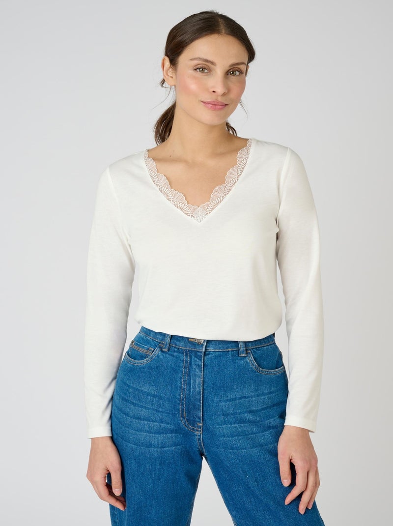 T-shirt Thermol'love dentelle - Damart Blanc cassé - Kiabi