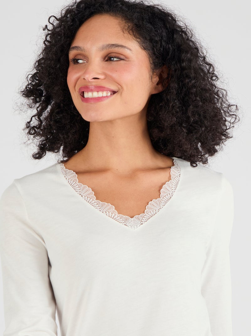 T-shirt Thermol'love dentelle - Damart Blanc cassé - Kiabi