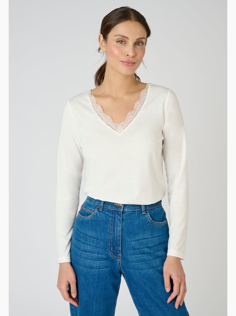 T-shirt Thermol'love dentelle - Damart Blanc - Kiabi
