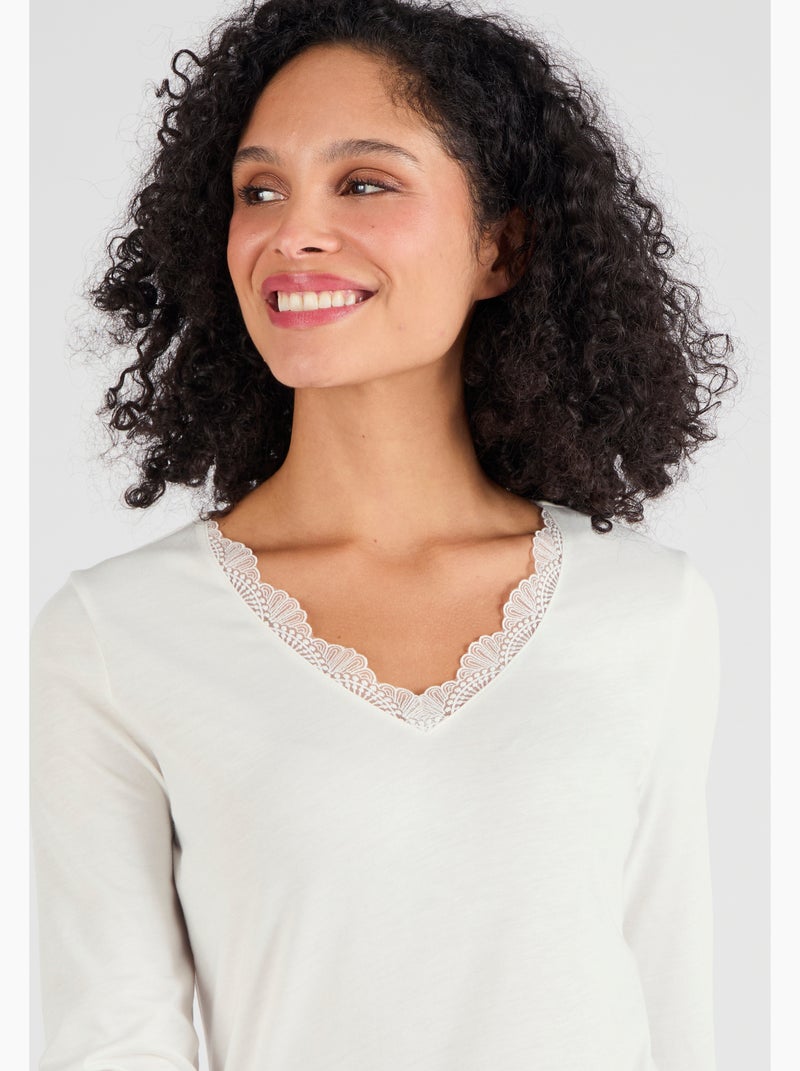 T-shirt Thermol'love dentelle - Damart Blanc - Kiabi