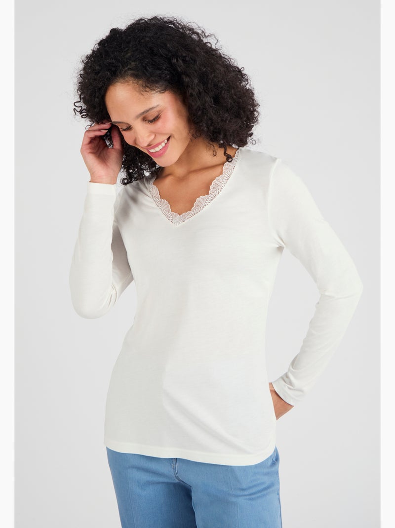 T-shirt Thermol'love dentelle - Damart Blanc - Kiabi