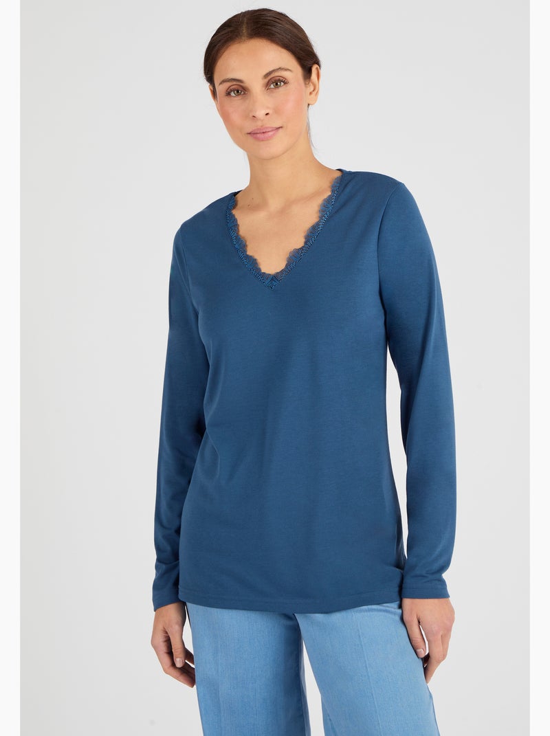 T-shirt Thermol'love dentelle - Damart Bleu - Kiabi