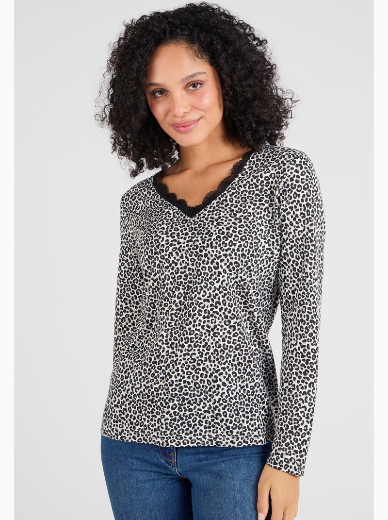 T-shirt Thermol'love dentelle - Damart Gris - Kiabi