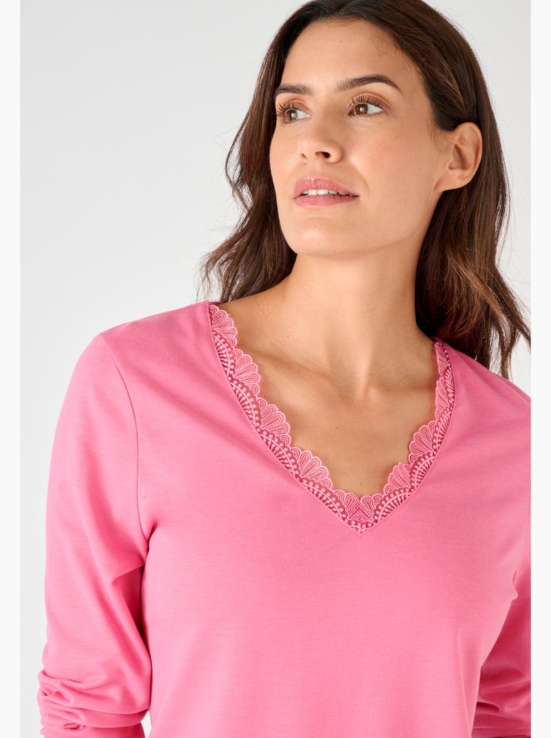 T-shirt Thermol'love dentelle - Damart Marron - Kiabi