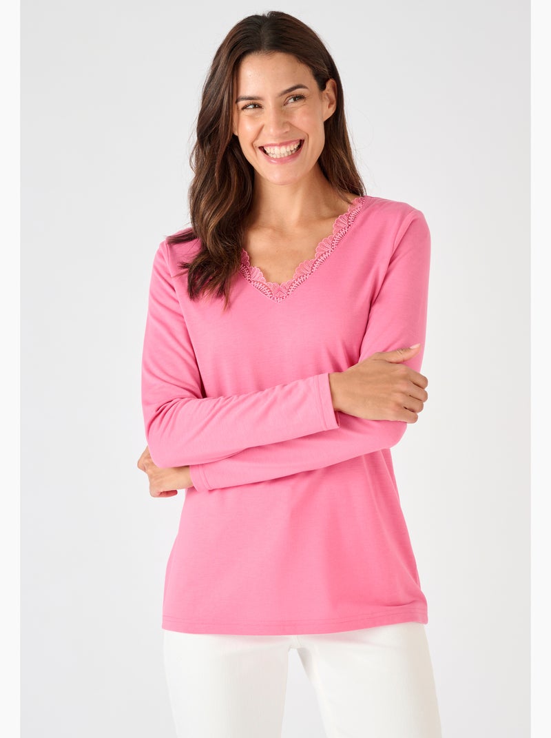 T-shirt Thermol'love dentelle - Damart Marron - Kiabi