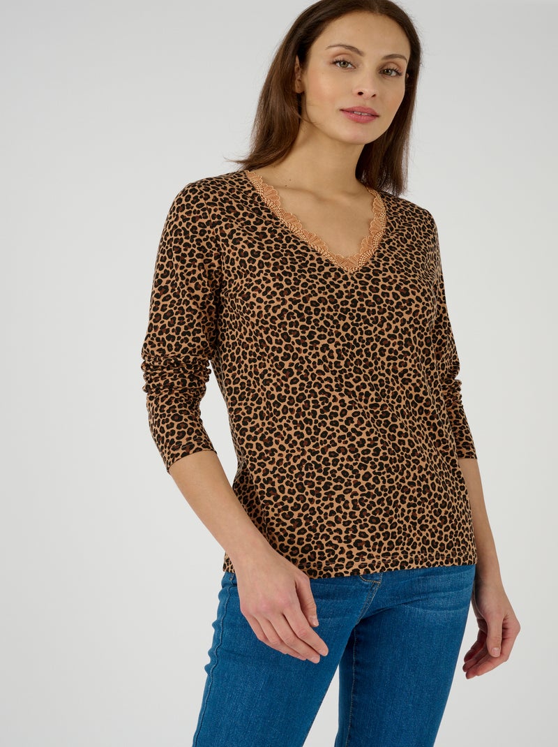 T-shirt Thermol'love dentelle - Damart Noir - Kiabi