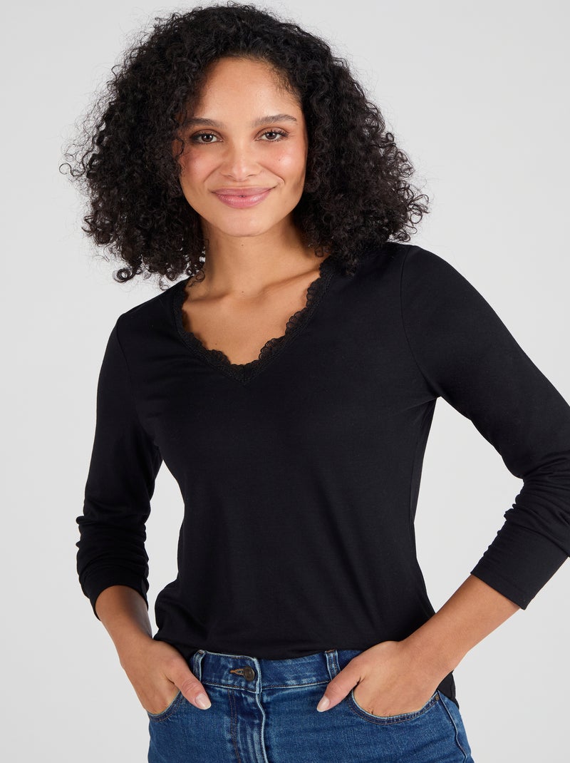 T-shirt Thermol'love dentelle - Damart Noir - Kiabi