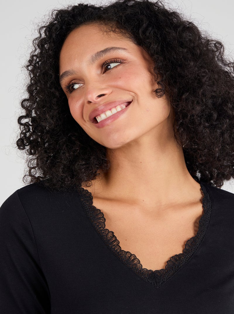 T-shirt Thermol'love dentelle - Damart Noir - Kiabi