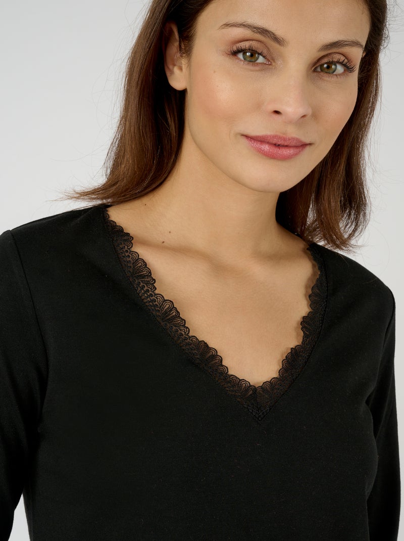 T-shirt Thermol'love dentelle - Damart Noir mat - Kiabi