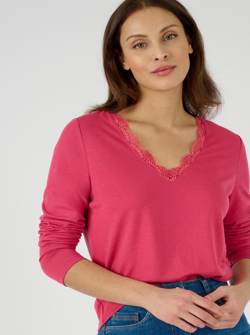 T-shirt Thermol'love dentelle - Damart Rose framboise - Kiabi