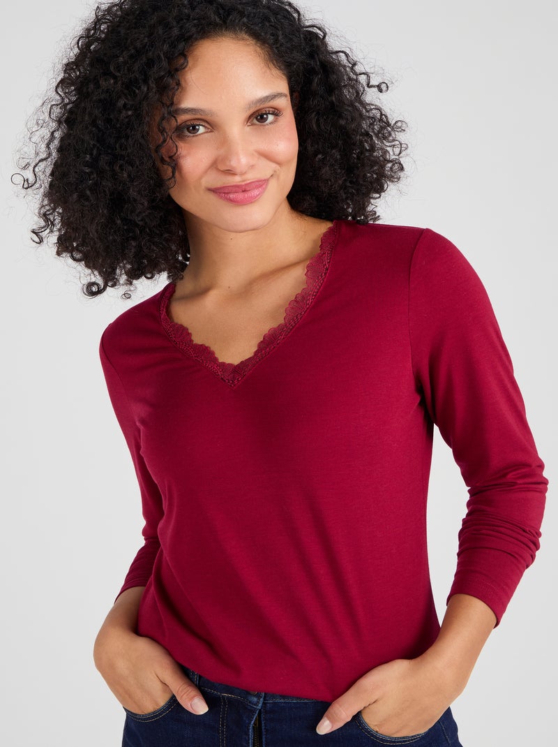 T-shirt Thermol'love dentelle - Damart Rouge - Kiabi