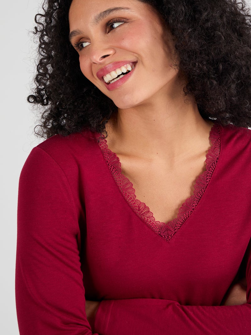 T-shirt Thermol'love dentelle - Damart Rouge - Kiabi