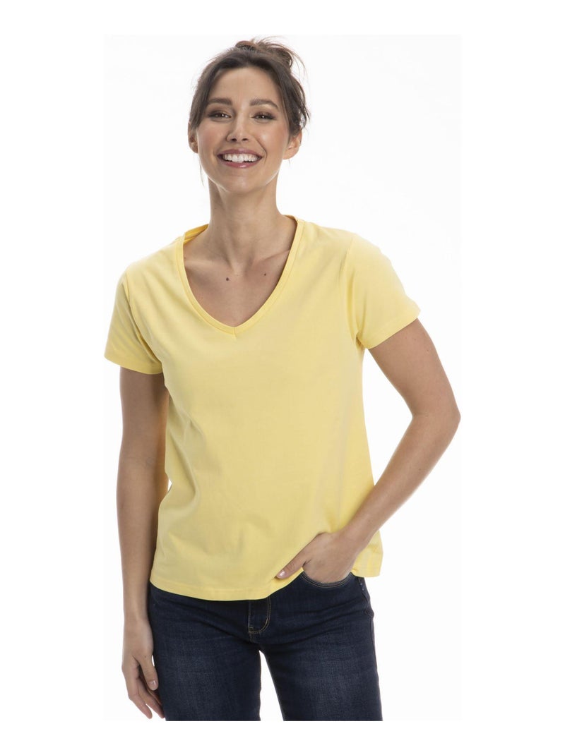 T-Shirt TINA Jaune T-shirt col v Jaune - Kiabi