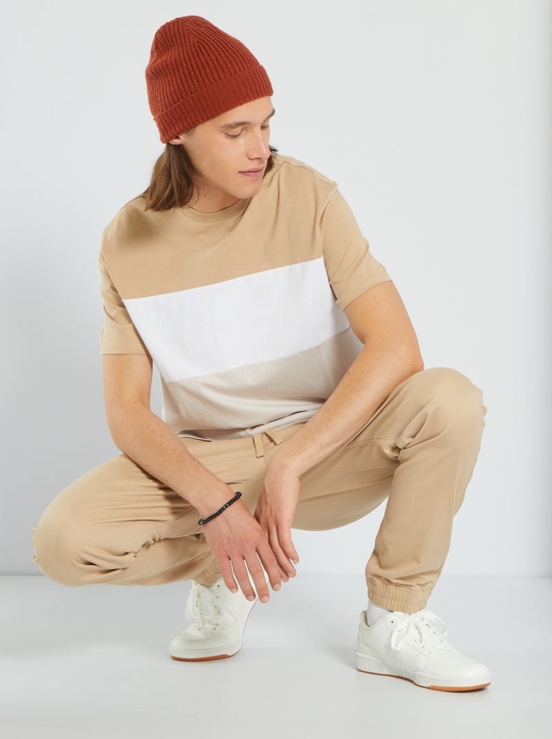 T-shirt tricolore Beige/Blanc - Kiabi