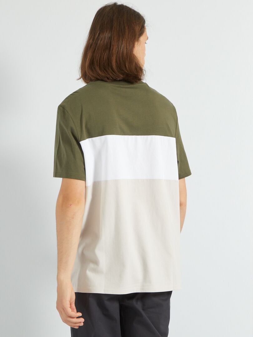 T-shirt tricolore Kaki/Beige - Kiabi
