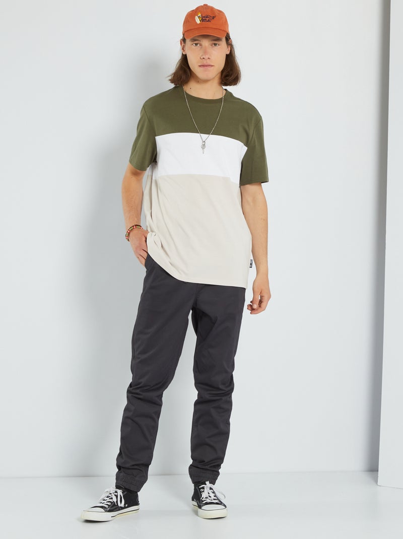 T-shirt tricolore Kaki/Beige - Kiabi