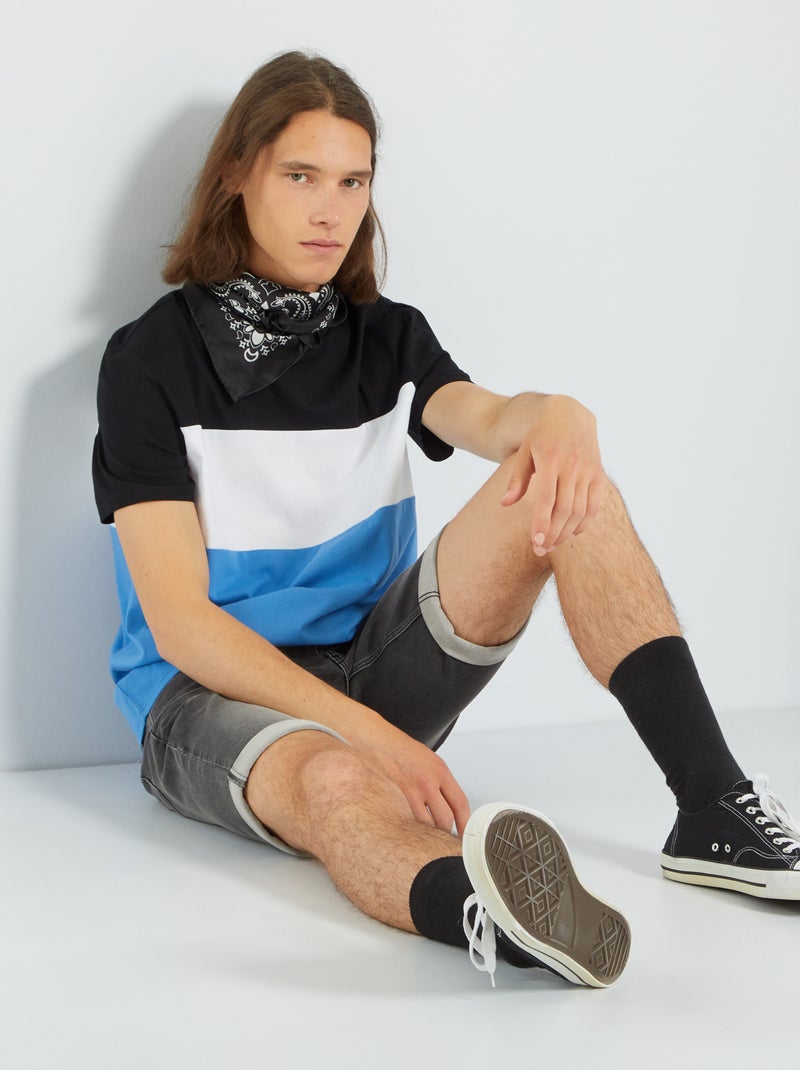T-shirt tricolore Noir/Bleu - Kiabi