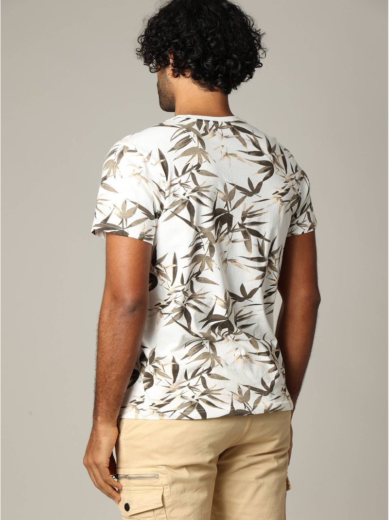 T-shirt tropical en jersey de coton à manches courtes 'Deeluxe' Ecru - Kiabi