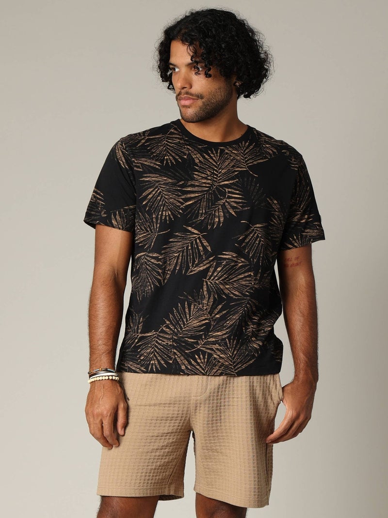 T-shirt tropical en jersey de coton à manches courtes 'Deeluxe' Noir - Kiabi